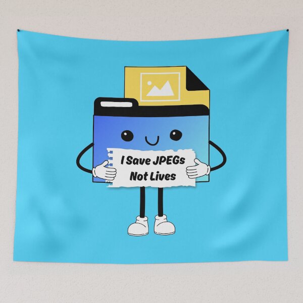 Item preview, Save JPEGs Not Lives Cute Funny Graphic Icon Blue Yellow designed and sold by mariahmoniquedesign.