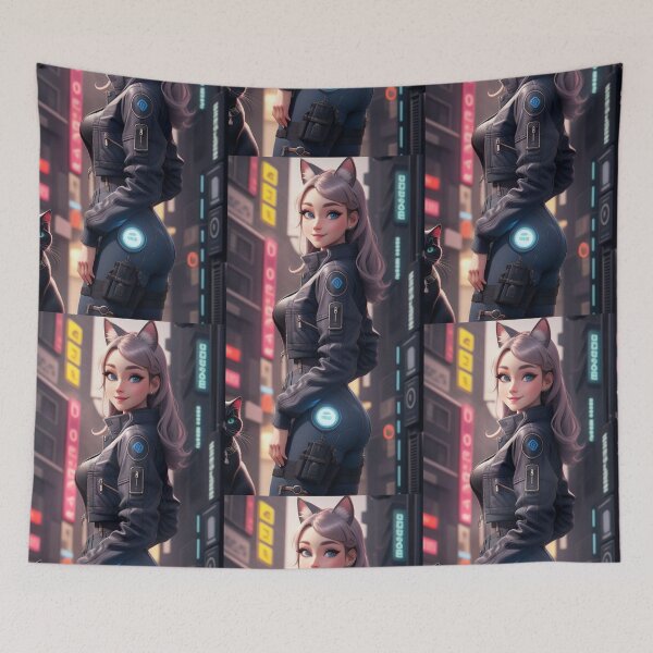 Item preview, Futuristic Fox Ear Girl in Leather Jacket designed and sold by KillerCrafts.