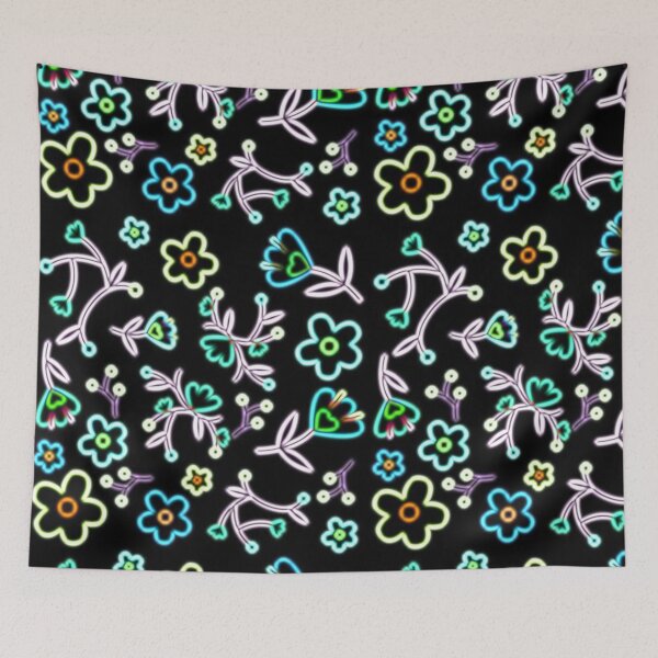 Item preview, Neon Flowers, Black Background designed and sold by larissa-myrie.