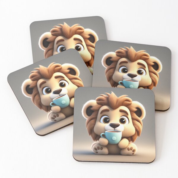 Item preview, Cute Sleepy Lion Holding Coffee Cartoon Vector Icon designed and sold by hjian8219.