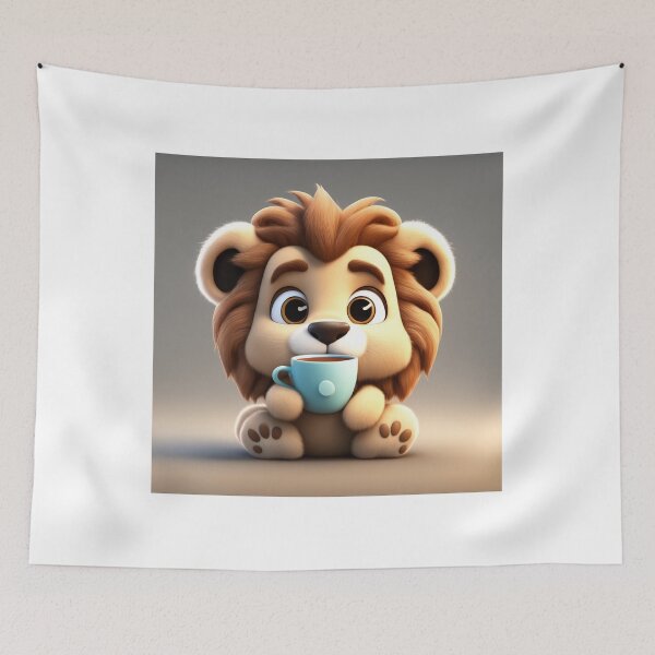Item preview, Cute Sleepy Lion Holding Coffee Cartoon Vector Icon designed and sold by hjian8219.