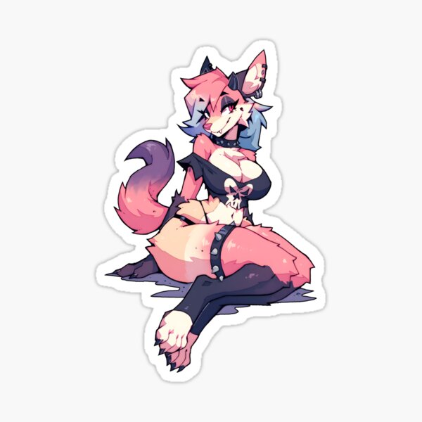 Item preview, Colorful Punk Wolf Girl with Spiked Accessories designed and sold by NoraNoraDesign.