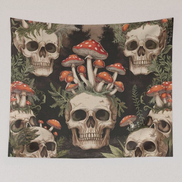 Item preview, Dark forest goblincore aesthetic goblin forestcore skulls and red amanita mushrooms  designed and sold by Fantasy Cache.