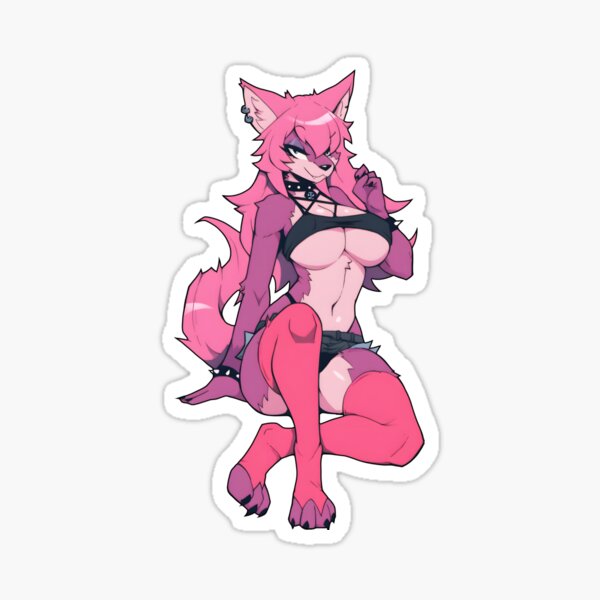 Item preview, Vibrant Pink Anthro Wolf Girl with Spikes designed and sold by NoraNoraDesign.