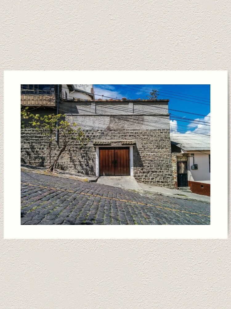 Alternate view of Steep cobblestone street with block house garage, Quito, Ecuador Art Print