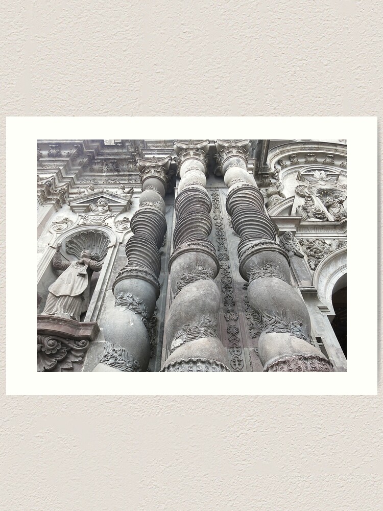 Alternate view of Ornate carved exterior baroque church columns, Quito, Ecuador Art Print