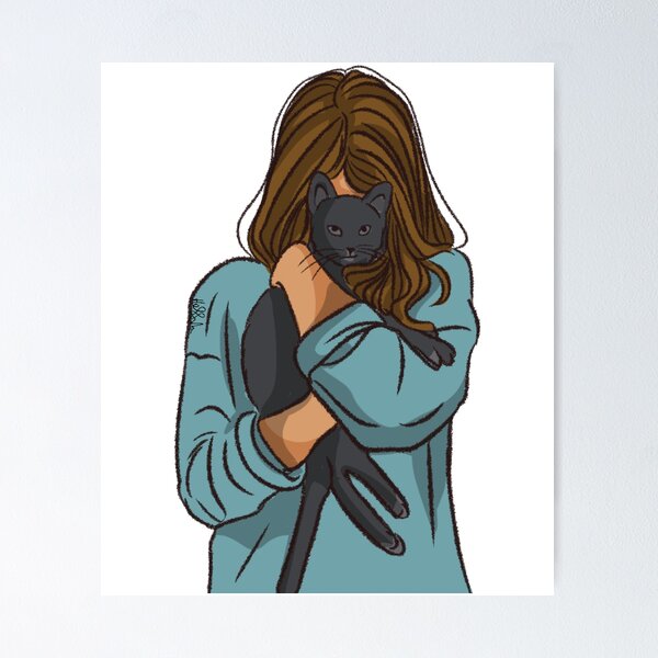 Item preview, A woman holding her black cat   designed and sold by Hessah-HA.