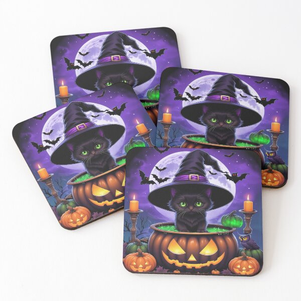 Item preview, Black Cat Familiar Under a Purple Full Moon designed and sold by TechnoWhimsy.
