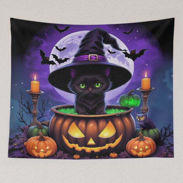 Item preview, Black Cat Familiar Under a Purple Full Moon designed and sold by TechnoWhimsy.