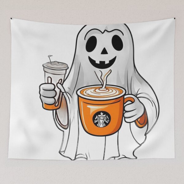 Item preview, Halloween Ghost Holding Pumpkin Spice Latte designed and sold by Travelcases.