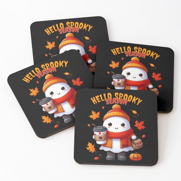 Item preview, HELLO SPOOKY SEASON  CUTE GHOST DRINKING COFFEE  designed and sold by justyna-s28.