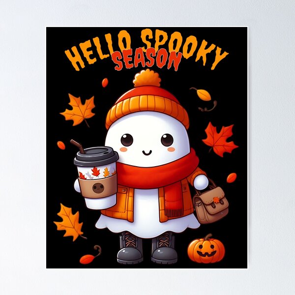 Item preview, HELLO SPOOKY SEASON  CUTE GHOST DRINKING COFFEE  designed and sold by JUSTYNA STAREK.
