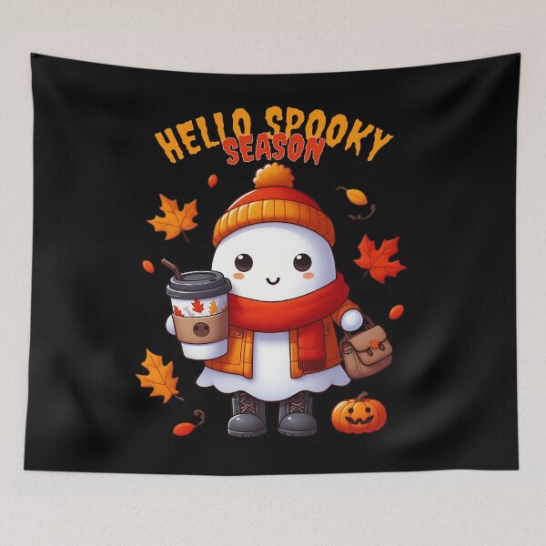 Item preview, HELLO SPOOKY SEASON  CUTE GHOST DRINKING COFFEE  designed and sold by justyna-s28.
