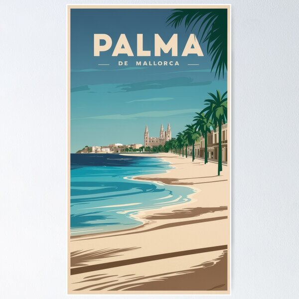 Item preview, Palma de Mallorca Retro Travel Poster – Minimalistic vintage beach poster for art and travel fans designed and sold by pod24.