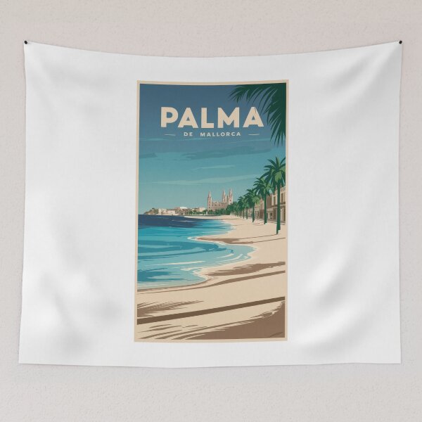Item preview, Palma de Mallorca Retro Travel Poster – Minimalistic vintage beach poster for art and travel fans designed and sold by pod24.