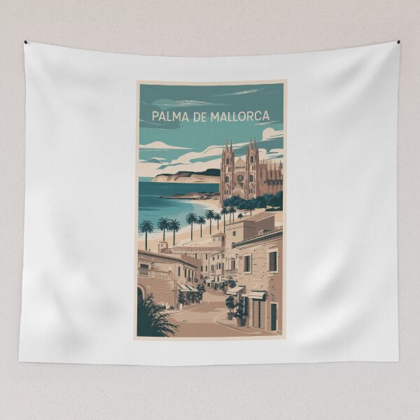 Item preview, Palma de Mallorca vintage old town poster – nostalgic retro travel picture for lovers of Mediterranean architecture designed and sold by pod24.