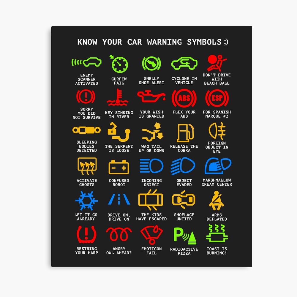 Know Your Car Warning lights Mechanics Sarcastic Graphic Tee Shirts" Photographic Print for Sale by DesIndie | Redbubble