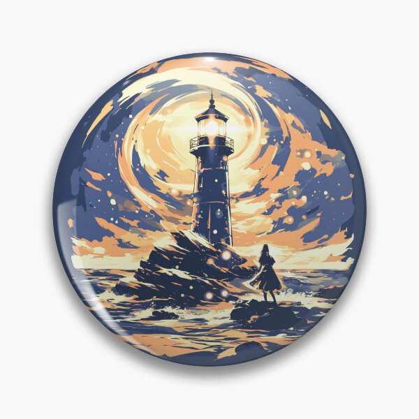 Item preview, Charming Sketch of Nighttime Beach Lighthouse Scene designed and sold by Windy-market.