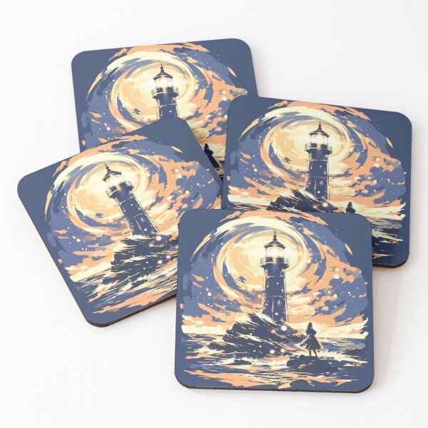 Item preview, Charming Sketch of Nighttime Beach Lighthouse Scene designed and sold by Windy-market.