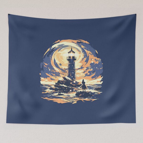 Item preview, Charming Sketch of Nighttime Beach Lighthouse Scene designed and sold by Windy-market.