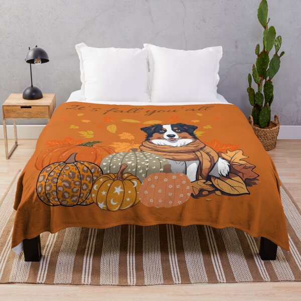 Item preview, It's Fall Y'all - Cozy Australian Shepherd with Pumpkins and Leaves designed and sold by GoodyPaws.