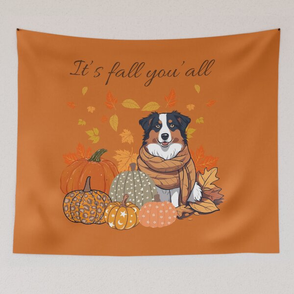 Item preview, It's Fall Y'all - Cozy Australian Shepherd with Pumpkins and Leaves designed and sold by GoodyPaws.