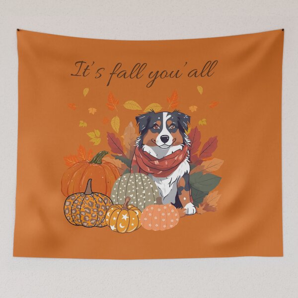 Item preview,  It's Fall Y'all - Cozy Australian Shepherd with Pumpkins and Leaves designed and sold by GoodyPaws.