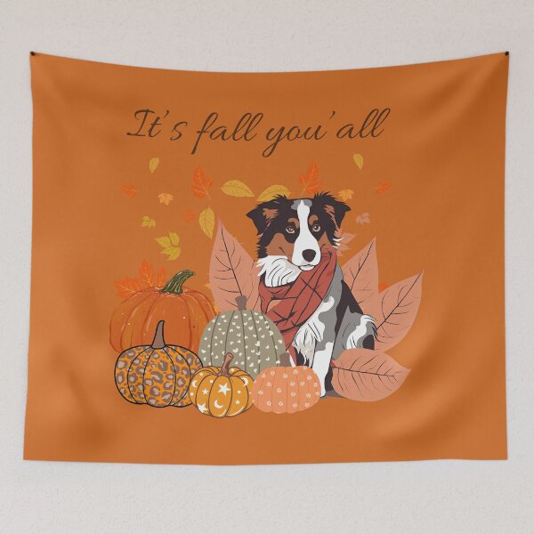 Item preview, It's Fall Y'all - Cozy Australian Shepherd with Pumpkins and Leaves designed and sold by GoodyPaws.