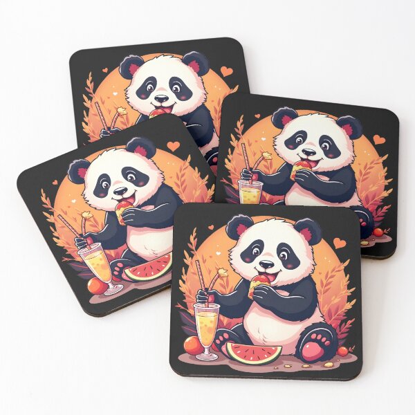 Item preview, A panda bear eating an orange and a drink with a strawberries in it designed and sold by MRFEZOO2030.