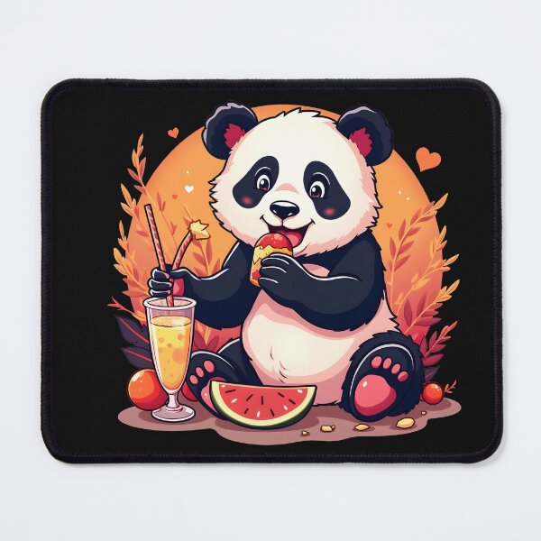 Item preview, A panda bear eating an orange and a drink with a strawberries in it designed and sold by MRFEZOO2030.