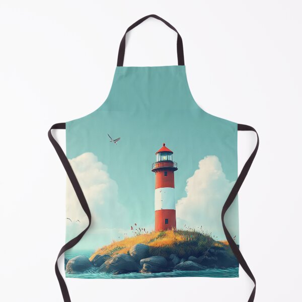 Item preview, Red and white lighthouse on a small island, peaceful scene. designed and sold by MystiS.