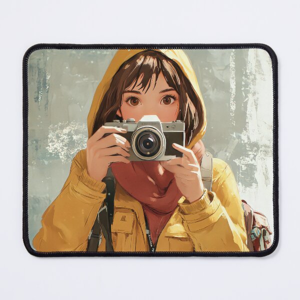 Item preview, Girl in a yellow jacket taking a photo with a camera. designed and sold by MystiS.