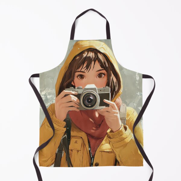 Item preview, Girl in a yellow jacket taking a photo with a camera. designed and sold by MystiS.