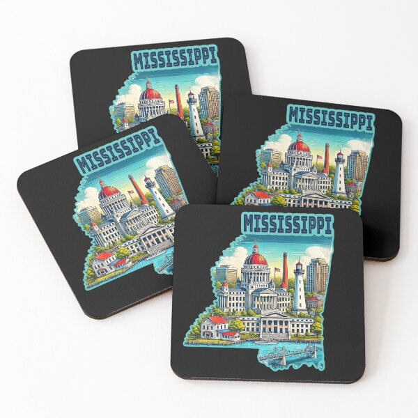 Artikelvorschau, Mississippi State Map USA Skyline und Sehenswürdigkeiten Illustration - Reise-Souvenir-Kunst entworfen und verkauft von Unitepeople.
