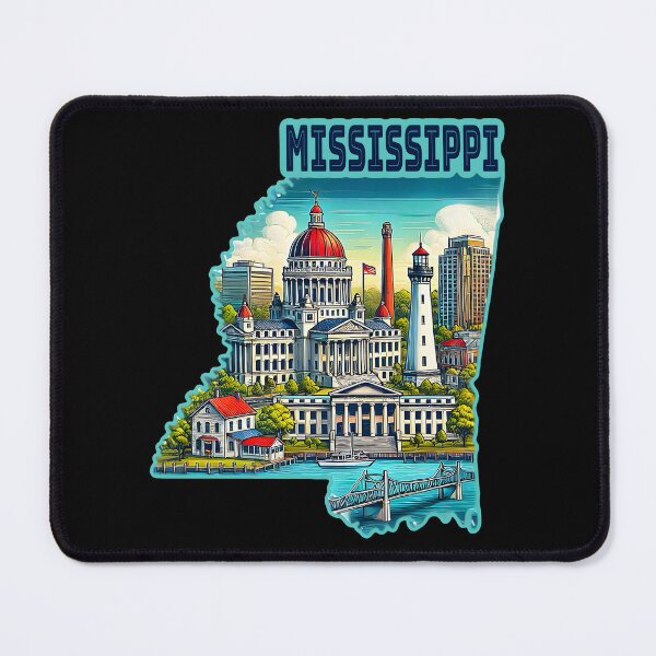Item preview, Mississippi State Map USA Skyline and Landmarks Illustration- travel souvenir art designed and sold by Unitepeople.