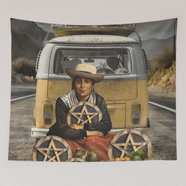 Item preview, Four Pentacles Tarot Traveler Wanderlust Bohemian Road Trip designed and sold by SoulscapeStudio.