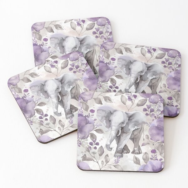 Item preview, Elephant with Purple Flowers designed and sold by mooncatcrystals.