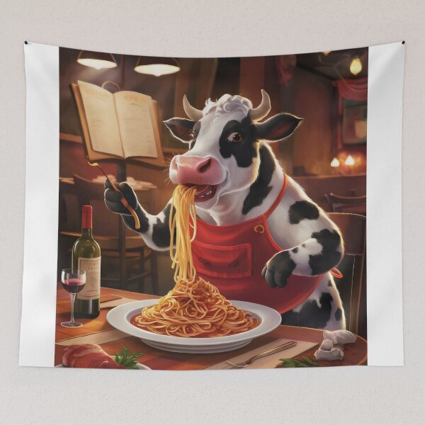 Item preview, Cow in a restaurant. designed and sold by MyHappyArtShop.