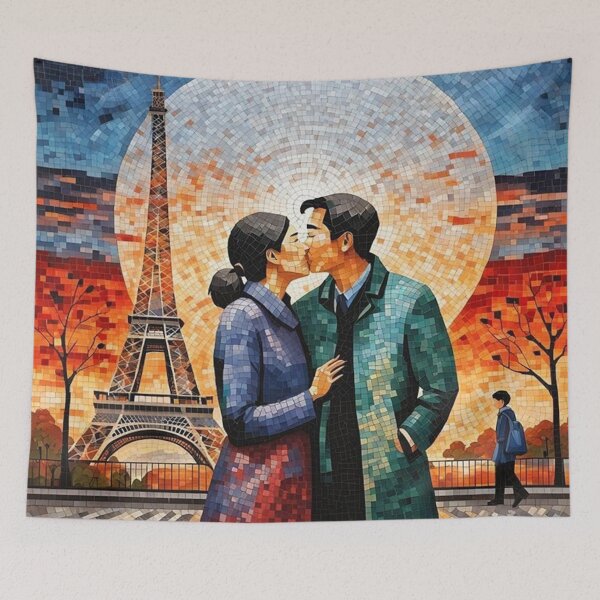 Item preview, Paris Asian couple romantic kiss designed and sold by JackFreestone.