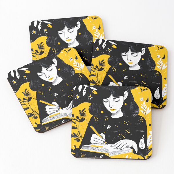 Item preview, Creative woman writing in a notebook / diary / journal designed and sold by NordicArtPrint.