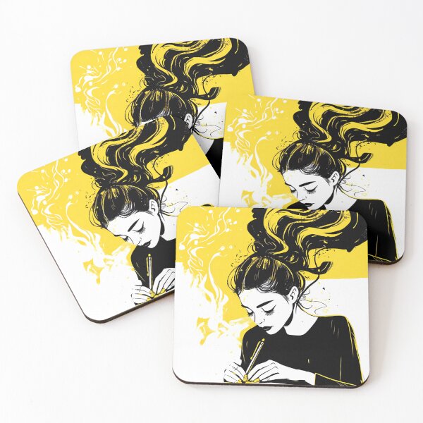 Item preview, Creative woman writing in a notebook / diary / journal designed and sold by NordicArtPrint.