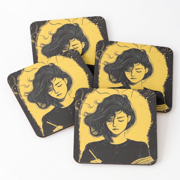 Item preview, Creative woman writing in a notebook / diary / journal designed and sold by NordicArtPrint.
