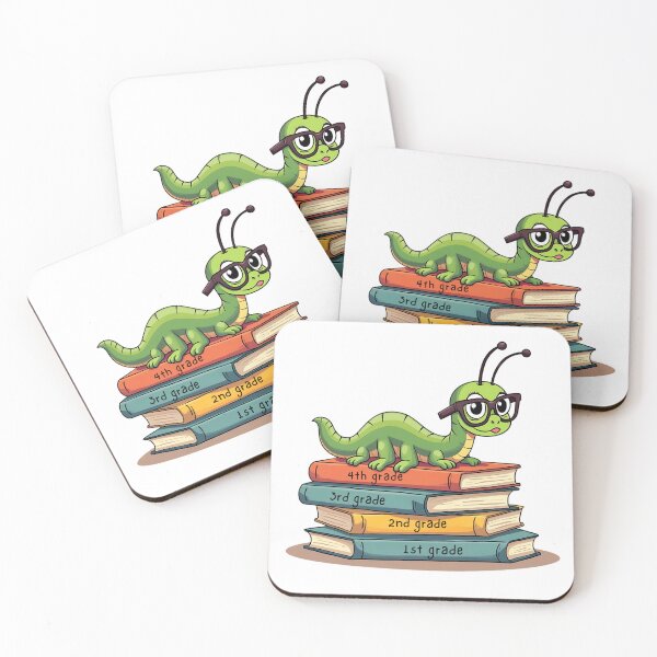 Item preview, funny bookworm crawling on series of stack book designed and sold by MotivaChic.