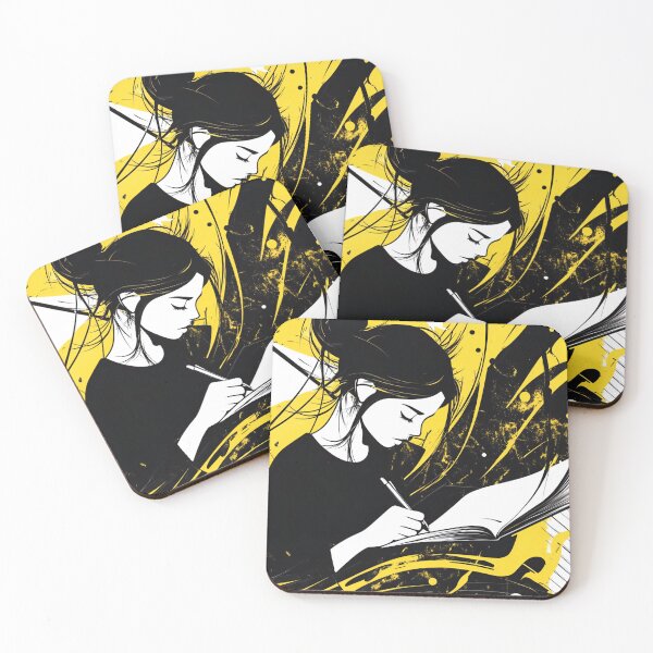 Item preview, Creative woman writing in a notebook / diary / journal designed and sold by NordicArtPrint.