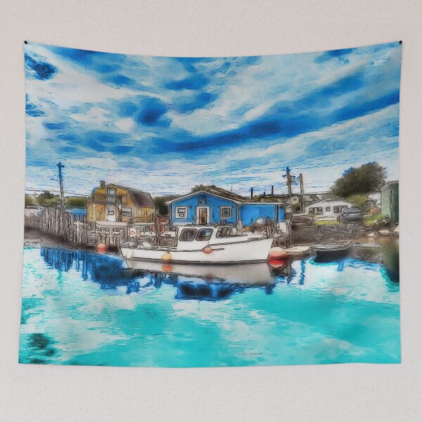 Item preview, Sketch of Small Fishing Village in Nova Scotia designed and sold by kristalcurt.