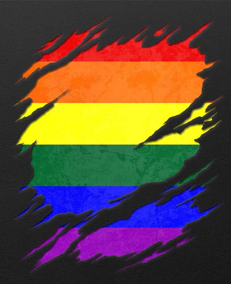 Ripped Torn Metal HEART Rip Design & LGBT Gay Pride Rainbow Flag Hoodie Hoody