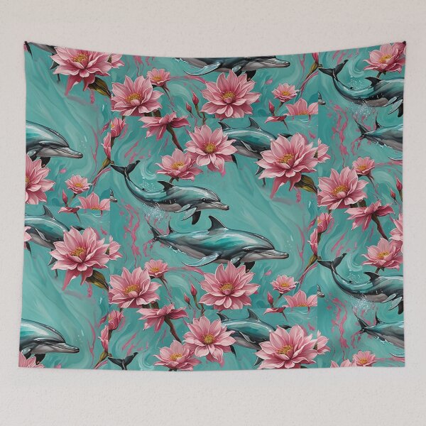 Item preview, Dolphins Pink Waterlilies  designed and sold by IvaRenee.