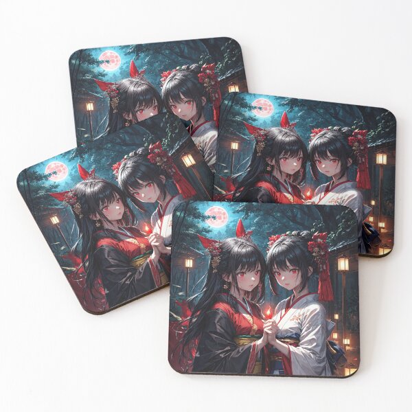 Item preview, Two Cute monster foxy anime kimono girls double portrait art designed and sold by TheArtistOf2022.