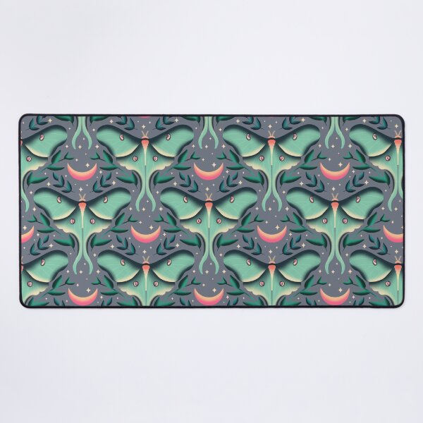 Item preview, Luna Moth amongst the stars and pink orange moon on light grey designed and sold by Guided by Light Art.