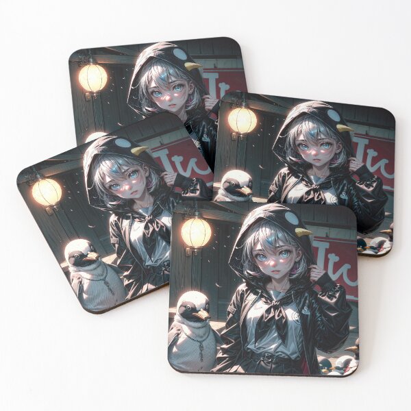 Item preview, Gothic anime girl with penguins portrait art designed and sold by TheArtistOf2022.
